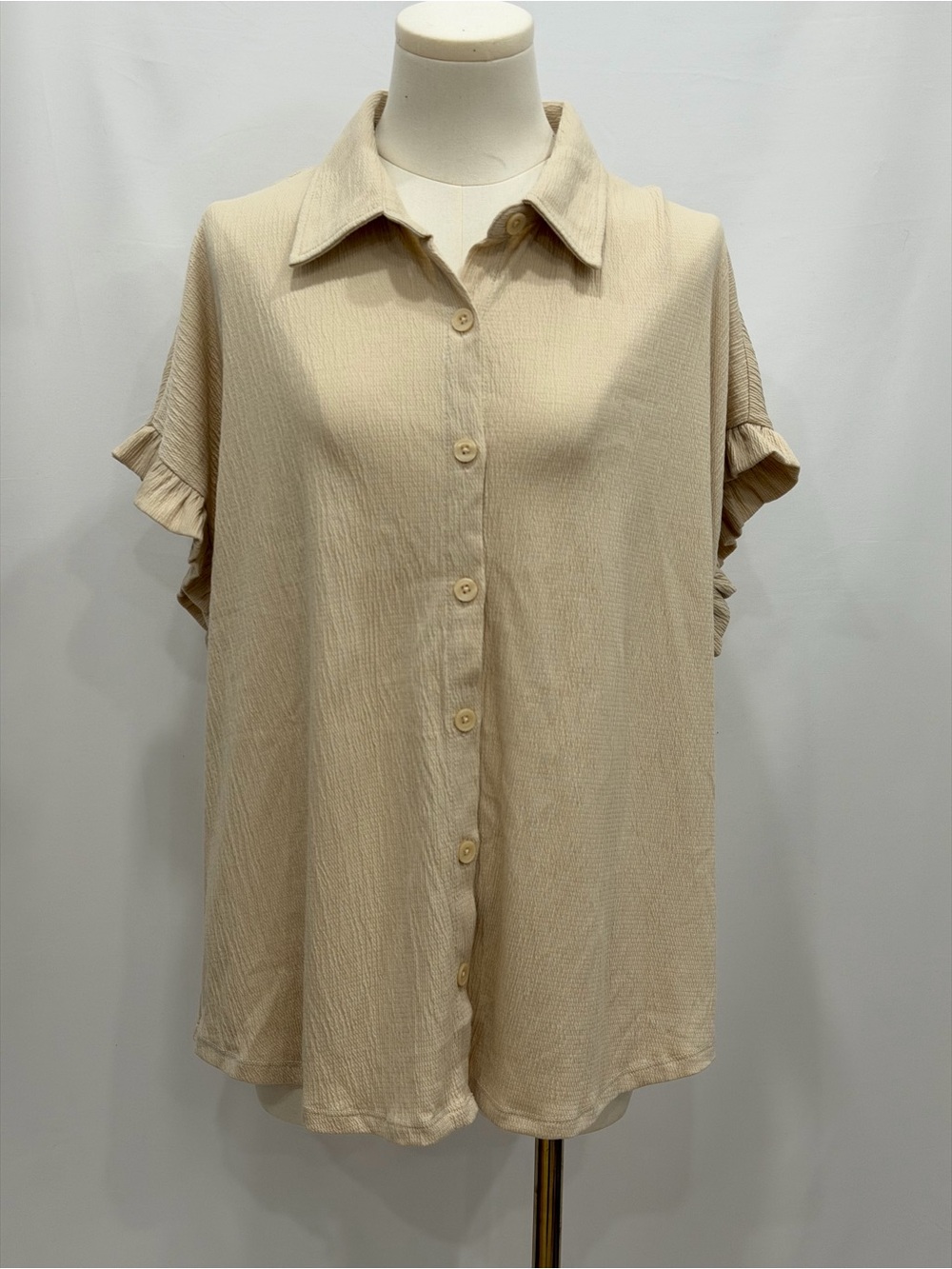 Belle by Kim Gravel Packabelle Ruffle Sleeve Shirt L Sand Bar NWOT